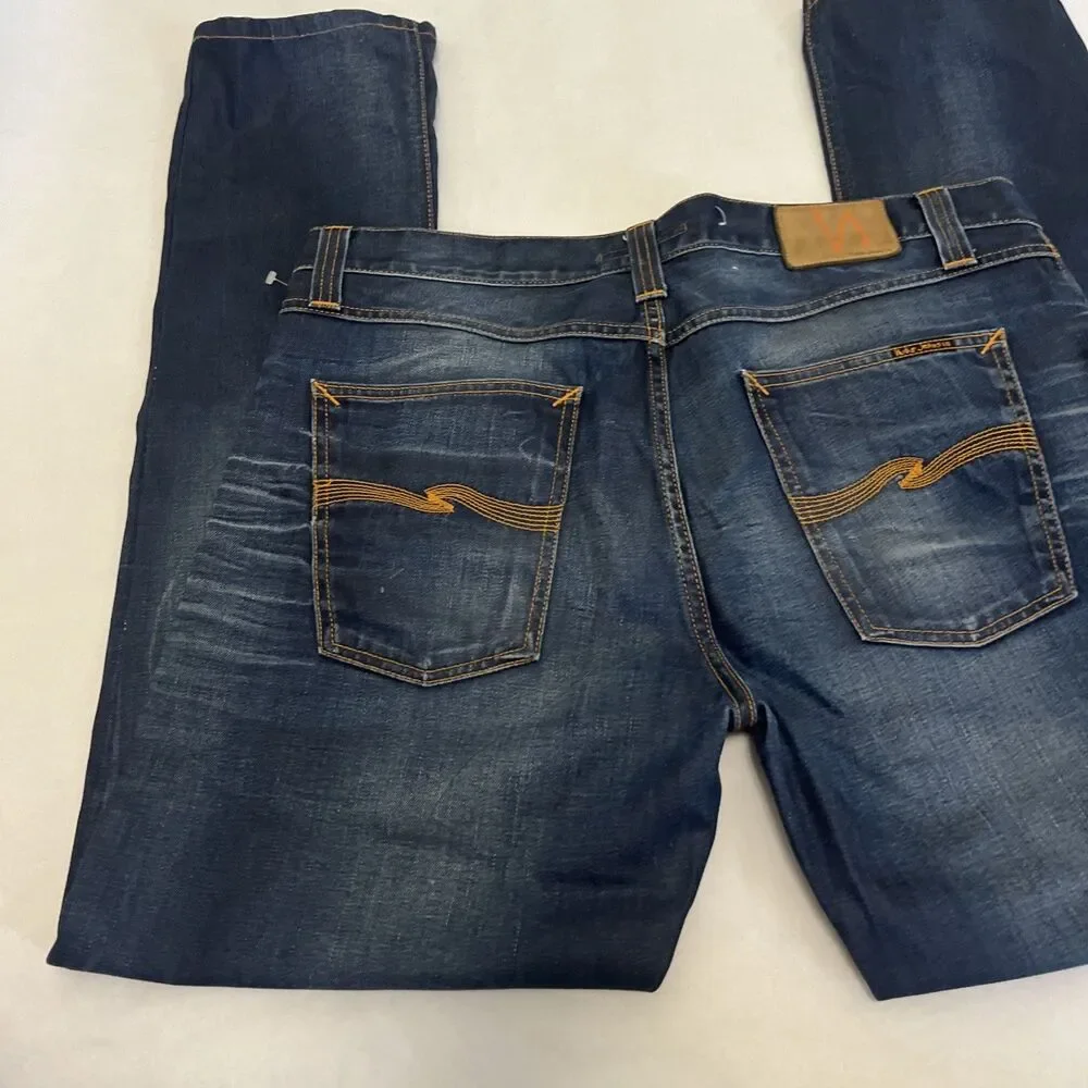 NUDIE JEANS Men's Big Bengt Jeans Nordic Ice Blue Cotton Button Fly Size 36x32